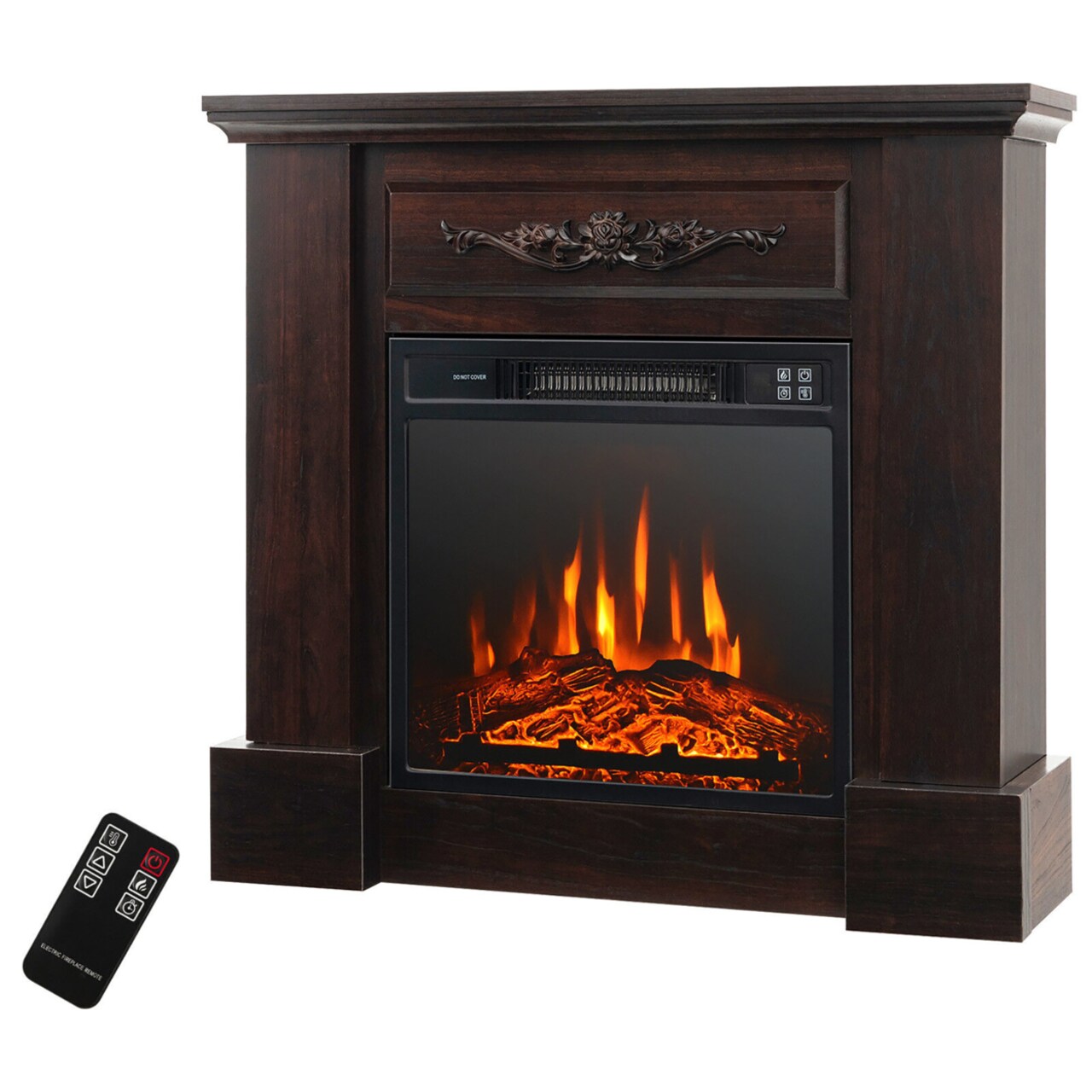 Gymax 32 Electric Fireplace Mantel TV Stand Space Heater 1400W w/ Remote Control Brown